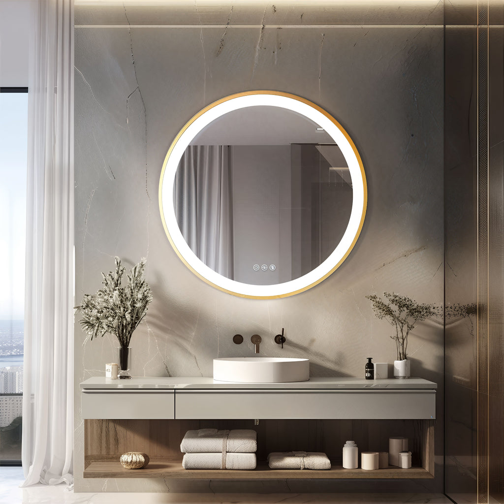 LED Vanity Mirror – 32” Gold Frame with 3 Light Modes