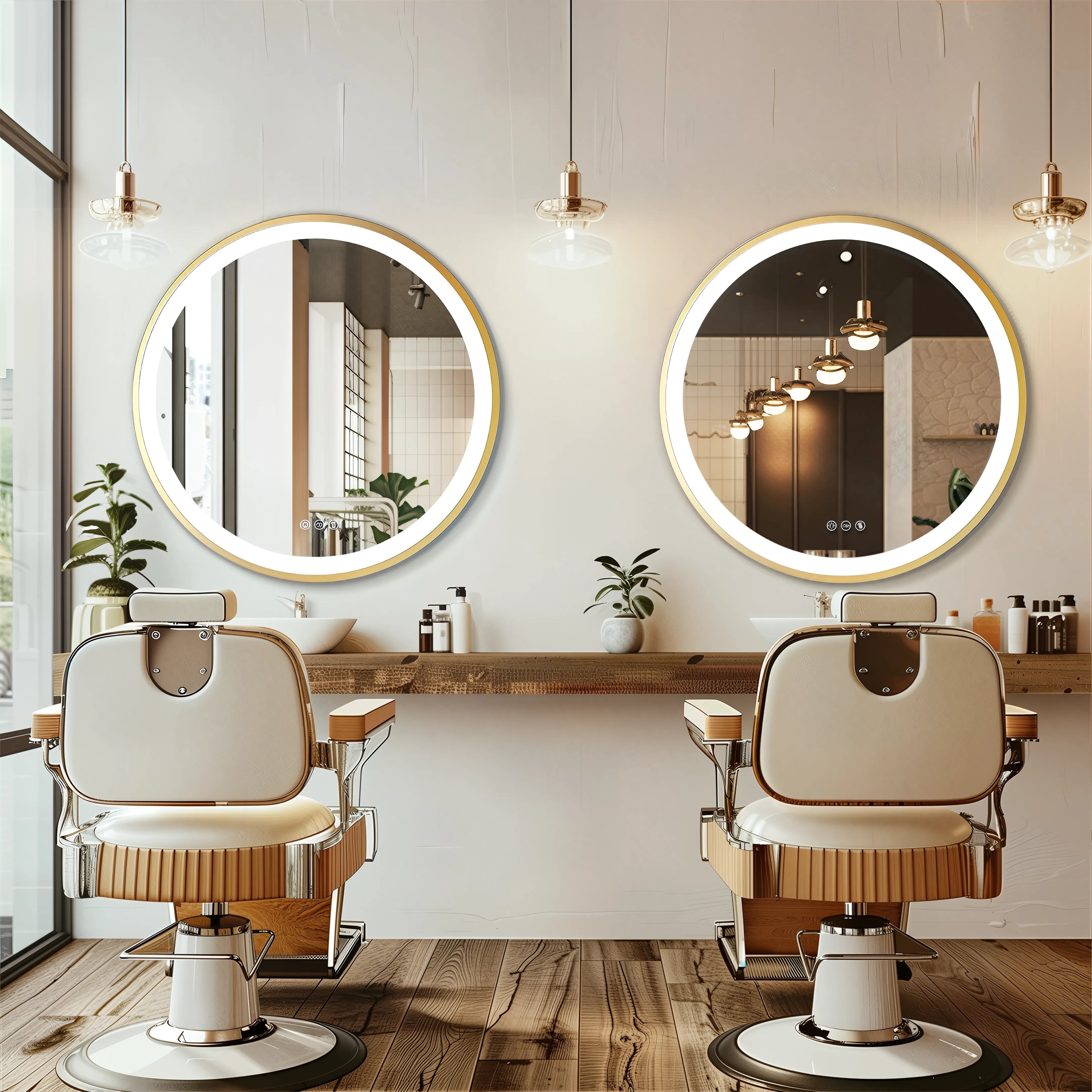 LED Vanity Mirror – 32” Gold Frame with 3 Light Modes