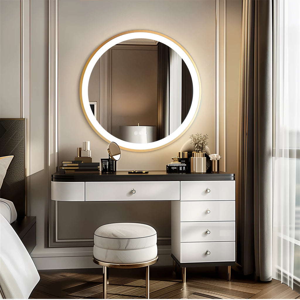 LED Vanity Mirror – 32” Gold Frame with 3 Light Modes