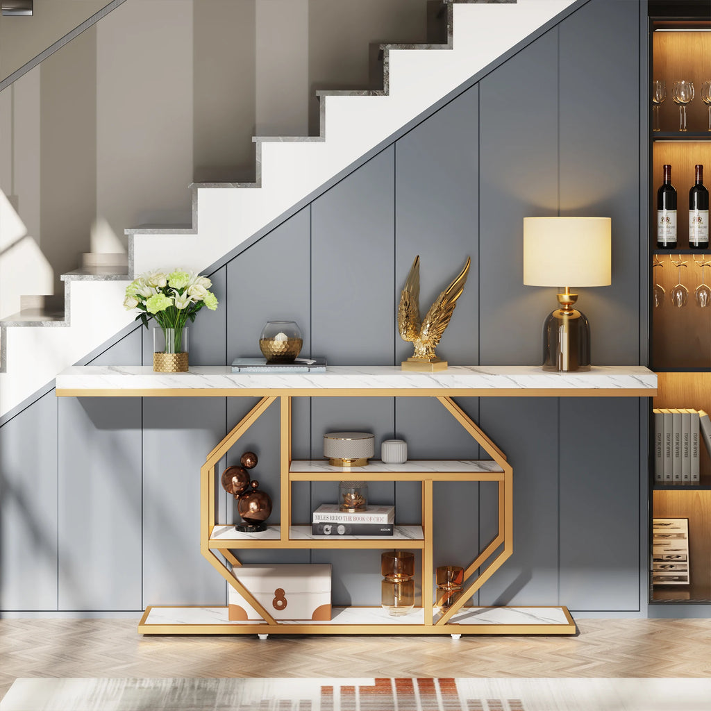 Gold 4-Tier Console Table – Modern Sofa Back Shelf