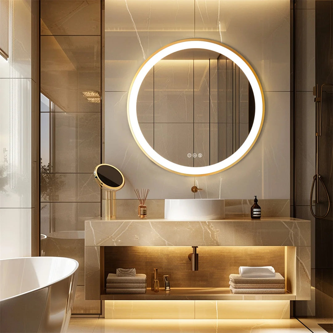 LED Vanity Mirror – 32” Gold Frame with 3 Light Modes