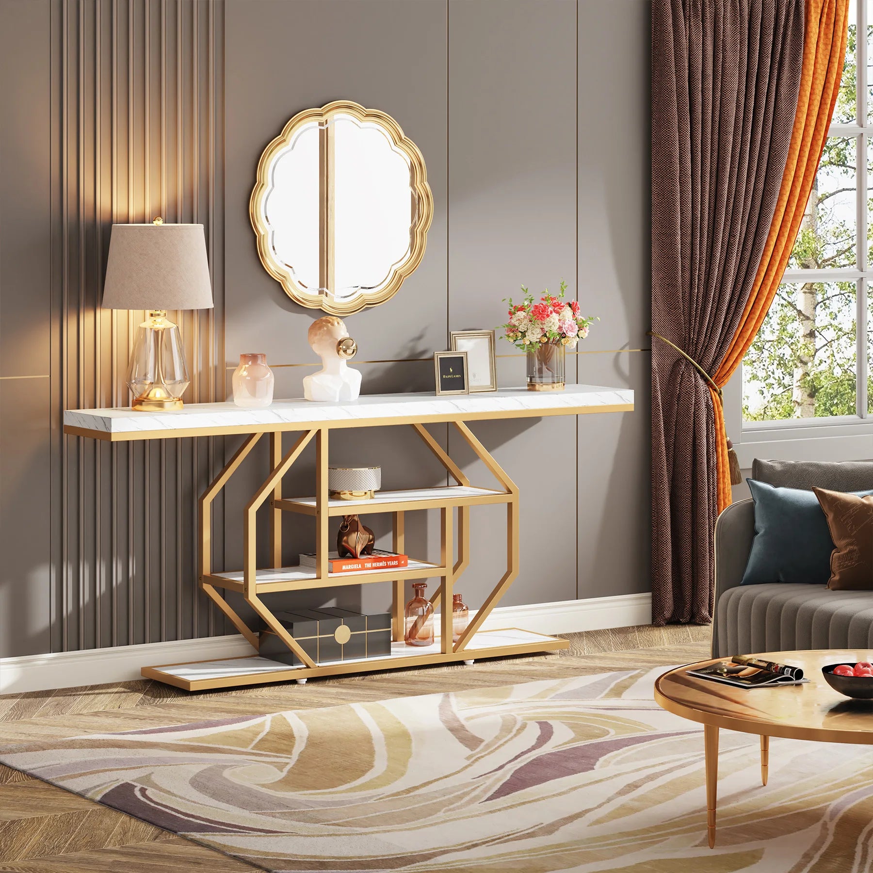 Gold 4-Tier Console Table – Modern Sofa Back Shelf