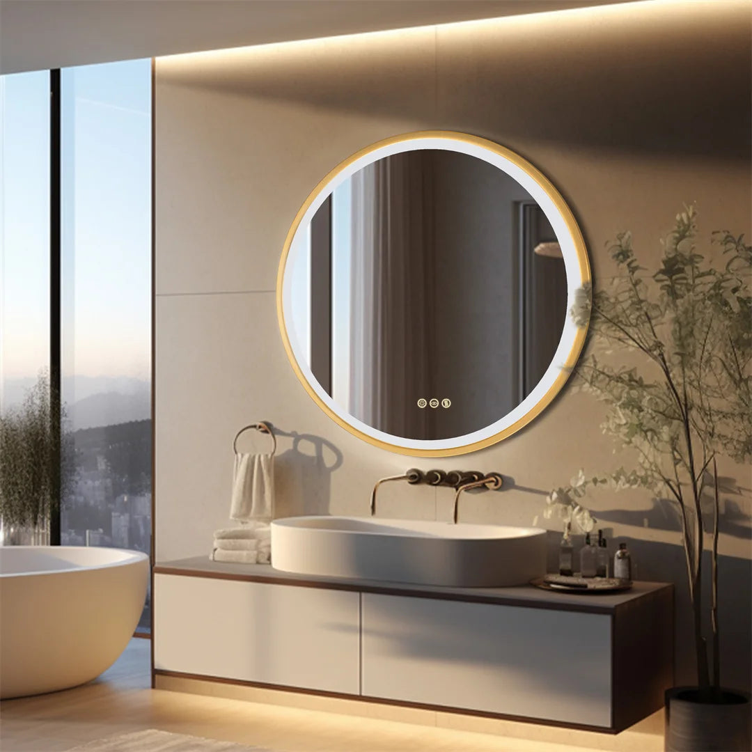 LED Vanity Mirror – 32” Gold Frame with 3 Light Modes