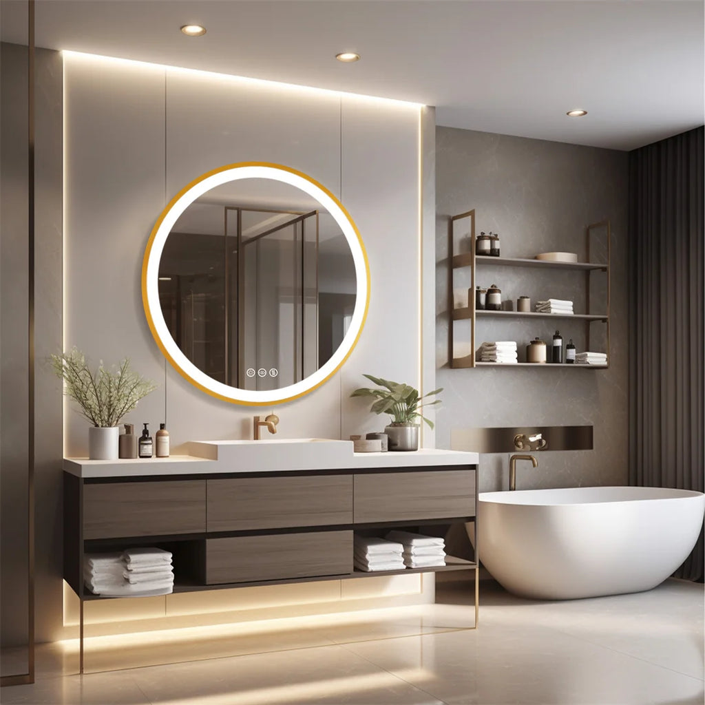 LED Vanity Mirror – 32” Gold Frame with 3 Light Modes