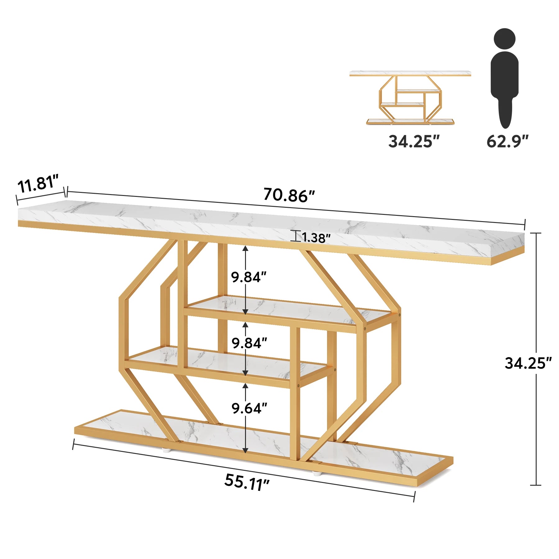 Gold 4-Tier Console Table – Modern Sofa Back Shelf