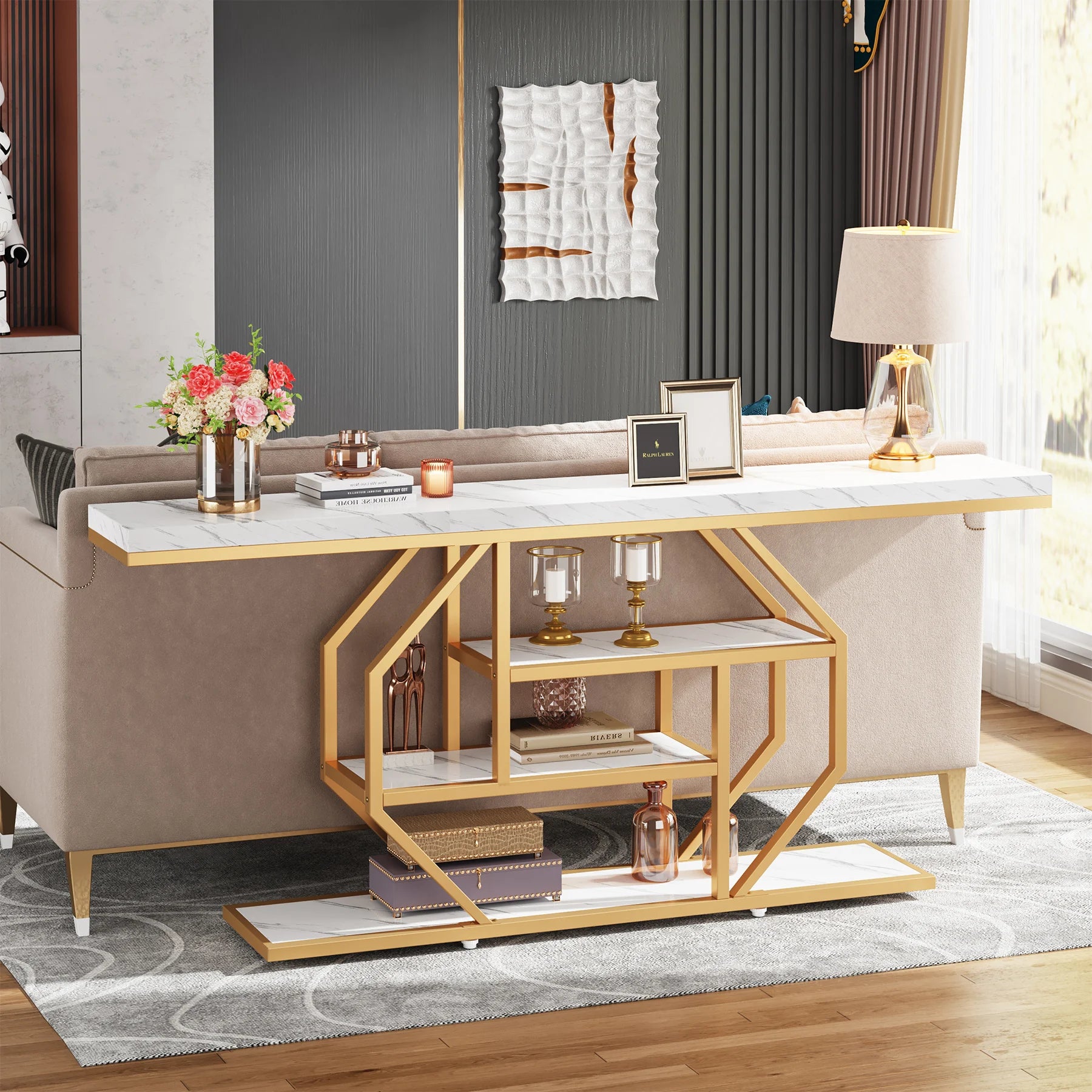 Gold 4-Tier Console Table – Modern Sofa Back Shelf