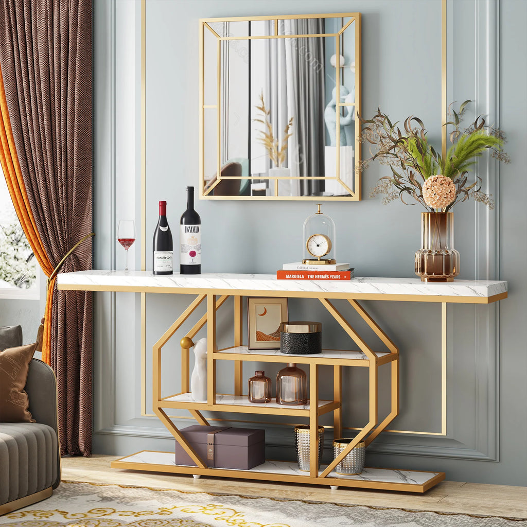 Gold 4-Tier Console Table – Modern Sofa Back Shelf
